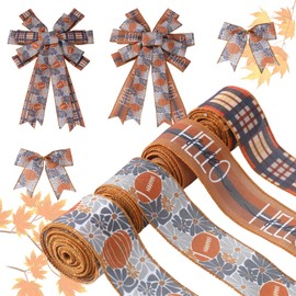 ZAWE 4 Rolls Hello Fall Ribbon 2" 20 Yards Striped Plaid Pumpkins Footballs Wired Edge Ribbon for Home Bow Wreath DIY Craft Gift Wrap Autumn Thanksgiving Party Decorations