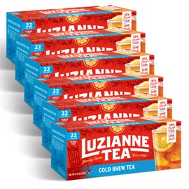 Luzianne Unsweetened Cold Brew Black Iced Tea Bags, Family Size, 22ct Box (Pack of 6)