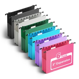 Plastic Hanging File Folders,Letter Size,6 Pack Reinforced Expanding Hang Folder,Accordian Pocket,Extra Capacity,Heavy Duty 3 Inch Expansion,Hanging Folder Organizer for Office,Colored File Folders
