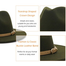 Lisianthus Women Classic Felt Fedora Wide Brim Hat with Buckle Olive