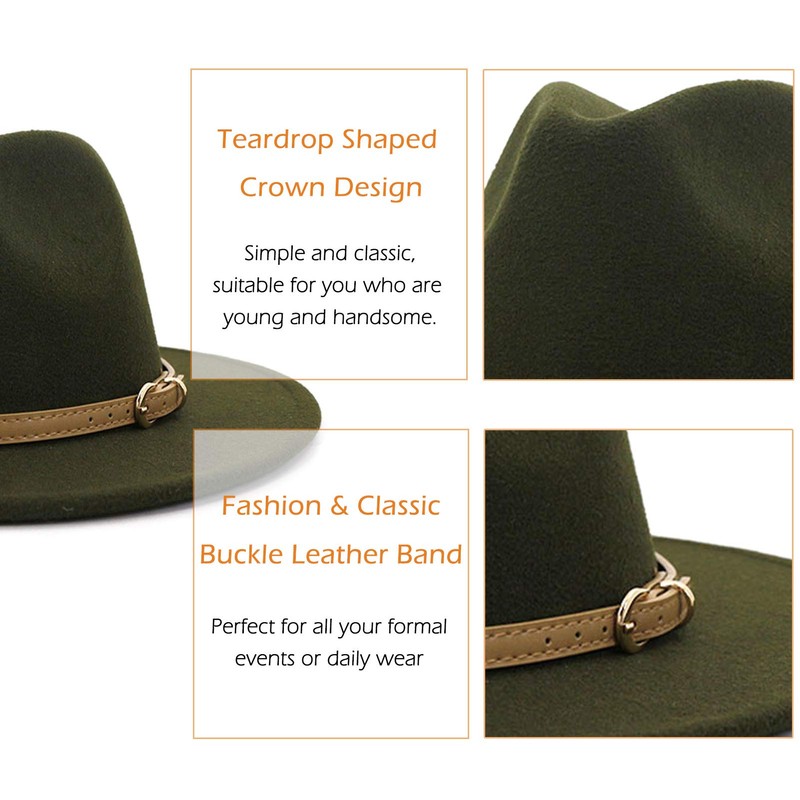 Lisianthus Women Classic Felt Fedora Wide Brim Hat with Buckle