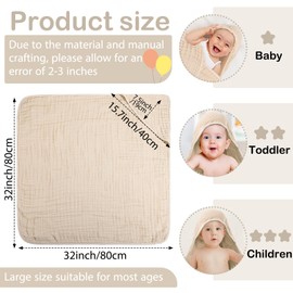 Peryiter 1 Pcs Muslin Hooded Baby Towels,32"x 32" Cotton Newborn Bath Towel Muslin Infant Baby Blankets Absorbent Unisex Newborn Registry Gift for Girls Boys (Beige)