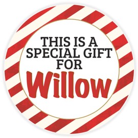 This is a Gift for Willow - 3 Pack Circle Stickers 3 Inch - Candy Cane Merry Christmas Gift Tag Present Tree Holiday Custom Name Santa Claus