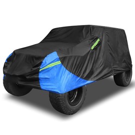 X AUTOHAUX for Jeep Wrangler Cover 4 Door Waterproof SUV Car Covers for Jeep Wrangler Unlimited Sport/Sahara/Rubicon JK JL TJ YJ All Weather Protection Outdoor Black Blue