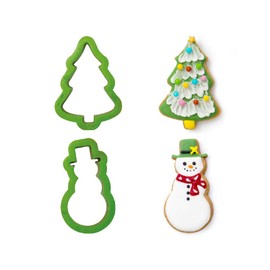 Decora 0255069 Set of 2 Christmas Tree and Snowman Cutters, Plastic, Green