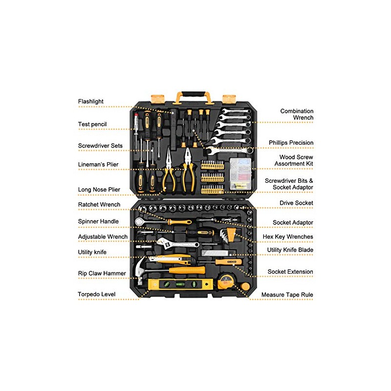 DEKOPRO 208 Piece Tool Set,General Household Hand Tool Kit, Auto