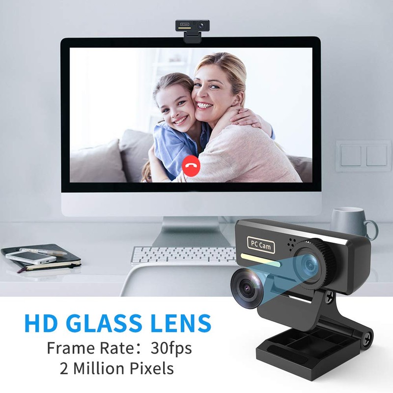 ABASK 2MP Webcam with Microphone, HD 1080p for PC, Laptop,