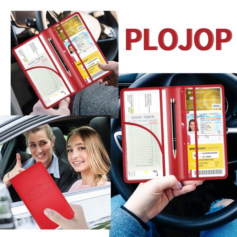 Car Registration and Insurance Card Holder, Leather License Document Red