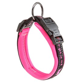 Ferplast Dog Collar SPORT DOG, Dog Collar Medium Dog, Soft Padding, Reflective Nylon Dog Collar, Pet Name Tag, Size: 2 cm (33-43 cm), Pink