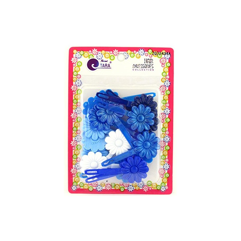 Tara Girls Self Hinge Flower Barrettes - Blue & White