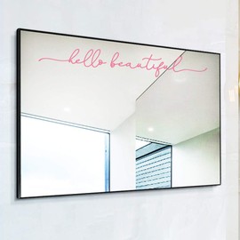 Hello Beautiful Mirror Decal Vinyl Decal Bathroom Decor Pink Color 15x2.1 inch