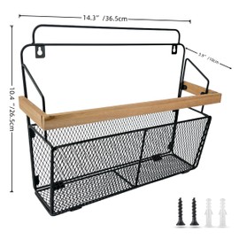 Pubgeer Wall File Organizer with Wooden Trim, Wall Mounted Magazine Holder, Hanging File Organizer, Metal Wire Hanging Magazine Rack for Living Room and Office, Hanging Paper Organizer, 2 Packs