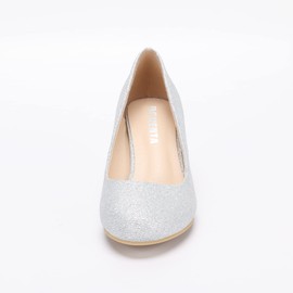 Women's Court Shoes Kitten Heels Wide Bridal Work Office Wedding Party Low Heel Pump Slip On Shoes SG Silver Tag 7-UK 4.5