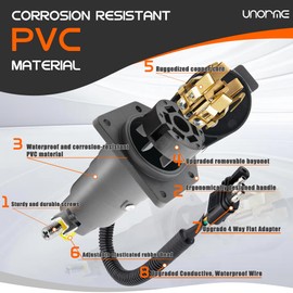 UNORME Multi-Tow 4-Way Flat to 7-Way RV Blade and 4-Way Flat Female End Trailer Wiring Adapter Connector Kit, 4 Pin Vehicle-Side Trailer Light Plug to Dual-Output 7 Blade