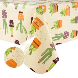 70''X 52'' Vinyl Tablecloth with Flannel Backing Waterproof Oil Proof Stain Resistant Table Cover for Indoor Use Cactus Patterncolor: Yellow, size: 70''X 52''
