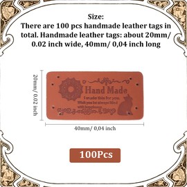CABODYALS 100Pcs Brown Pu Leather Label Crochet Labels Rectangle Handmade Cat Rabbit Animal Custom Embossed Labels with Holes Tag Patches for Sewing Knitting DIY Clothes Jeans Hats Bags Craft
