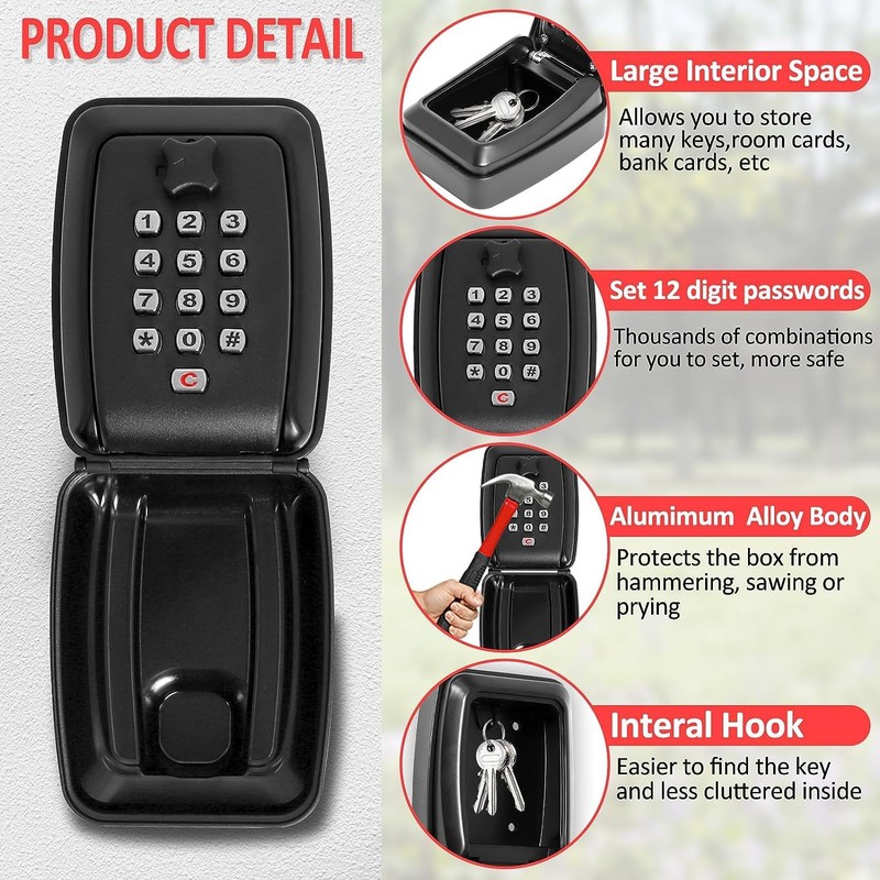 Key Safe Outdoor Police Approved, Key Lock Box Wall Mounted