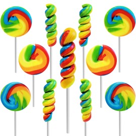24-Count Rainbow Twists and Swirls Lollipop Mix, Mixed Fruit Flavor, Individually Wrapped, 2" and 3" Inch Suckers (24-Pack)
