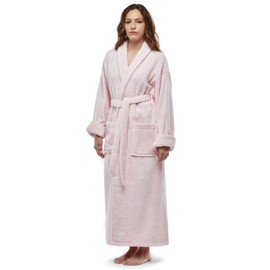 ESKYMODE Womens Soft Cotton Bathrobe, Ankle Length Long Women's Plush Towel Bath Robe Pink Medium