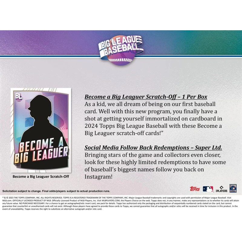 2023 Topps Big League Baseball Hobby Box 18 Packs Per