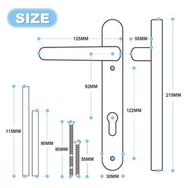 GANZTECH 1 Set Nickel UPVC 304 Stainless Steel Door Handle, 92mm PZ (Centres), Backplate 212mm,122mm Screw to Screw, Nickel Replacement PVC Door Handle