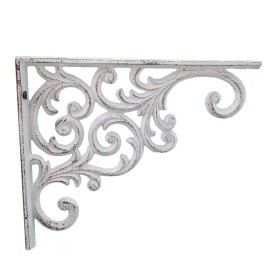 Flag Emotes Wall Shelf Bracket Ornate Scroll White Cast Iron Rustic Angle Brace 9.375" Deep