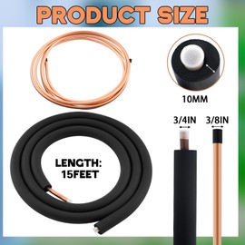 Kingdder 2 Pcs 15 ft Length Mini Split Line Set 3/4 & 3/8 O. D. Copper Pipes Tubing Seamless Ac Line Set Insulation with Epdm Insulating Foam for Air Conditioning Home HVAC and Heat Pump Split Systems