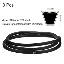 sourcing map 3pcs A85 or 4L870 Classic Wrapped Rubber V-Belt, 85"(2160mm) Length