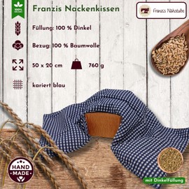 Franzis Nähstube I Spelt Pillow I Neck Pillow I Checked Blue I 100% Cotton I Grain Pillow I for Tension or Shoulder and Neck Pain I