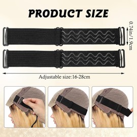 Wig Elastic Band Non-Skid Wig Grip Band Straps Adjustable,Wig Belts Wig Band Wig Edges Band Washable Wig Fixation Bands, Wig Elastic Band Wigs Strap Wig Strap Wig Bands Elastic Buckle Bands (6)