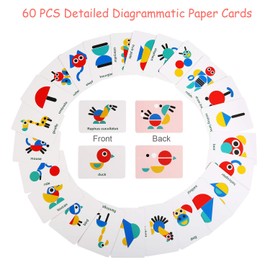 LEADSTAR Wooden Puzzle Geometric Shapes Puzzle, 36 Pieces Shape Puzzle 60 Pieces Pattern Cards Kids Puzzle Set Wooden Montessori Toy Learning Toy Learning Gift for Children from 3 Years, Creative Gift