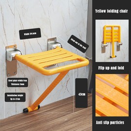 Folding Shower Seat Wall Mounted, Elderly Safety Shower Stool,Bathroom Folding Chair,Bathroom Shower Stool,Barrier Free ABS Bathroom Folding Stool,Small Space Folding Office Chair. (Yellow)
