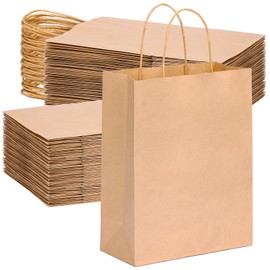 OUTUXED 120pcs Gift Bags, Brown Paper Bag with Handles 7.1x3.6x9.3in Medium Size, Shopping Bags, Kraft Bags, Retail Bags, Kraft Paper Bags for Party, Businesses