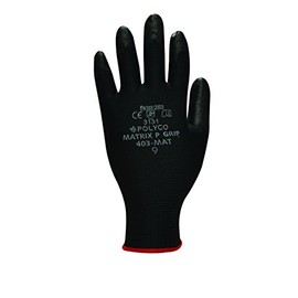 Polyco P Grip X-Small Close Fitting Glove with Hard Wearing Polyurathane Coating - Black