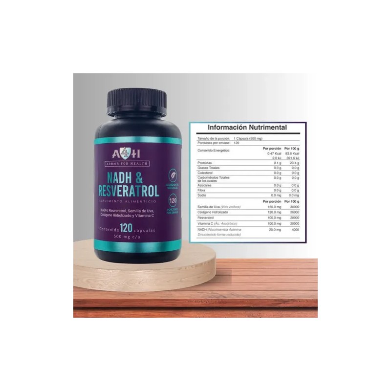 Envío Suplemento A4h Resveratrol Nadh Antioxidante 120 Caps