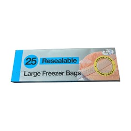 Tidyz 25 Large Freezer Bags. RESEALABLE Zip Slide. 23cm x 25cm. New Strong and Durable, None