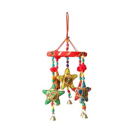 Round Centre Star Bell Wall Hanging Wall Roof Ceiling Hanging Thanksgiving Decorative Jhoomar Pom Pom Stars Hangings Ornaments Party Decorations Home Festival Decoration & New Year Gifting (Red)
