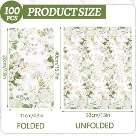 100PCS White Floral Paper Napkins 3 Ply Disposable Hand Towels for Bathroom Spring Flowers Guest Napkins Greenery Floral Dinner Napkins for Wedding Bridal Baby Shower Birthday Spring Tea Party