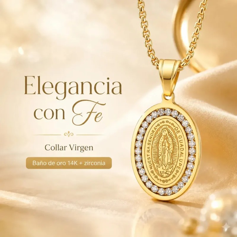 Collar De Oro Plata 925 Mujer Con Virgen De Guadalupe