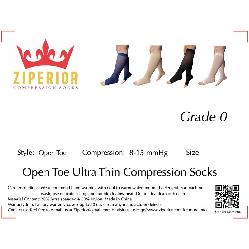 Ziperior 8-15 mmHg Sheer Compression Calf Shin Leg Ultra Thin