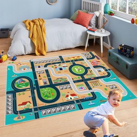 HOJOMACA Kids Rug Mat Carpet, Car Rugs for Children's Toy Cars, Non Slip Floor Mats for Kids, Educational Area Play Rugs for Children's Playroom Bedroom(C,5×7ft)