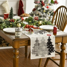 Artoid Mode Grey Pine Trees Christmas Table Runner, Seasonal Winter Xmas Kitchen Table Decoration Indoor Holiday Party Decor 40 x 180 cm