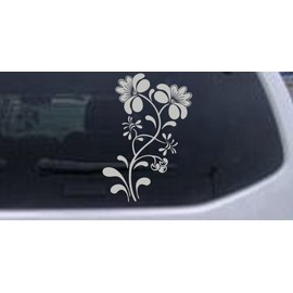 Silver 8in X 5.6in - Swirl Leaf Flowers and Vines Car Window Wall Laptop Decal Sticker