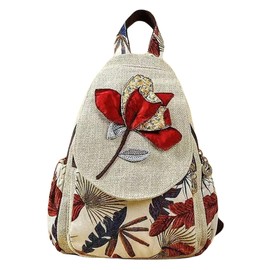 HUANGGUOSHU Backpack Purse for Women - Boho Style Small Convertible Sling Bag with Woven and Mushroom Design - Perfect Mini Backpack for Fashionable Hippie Ladies Safflower
