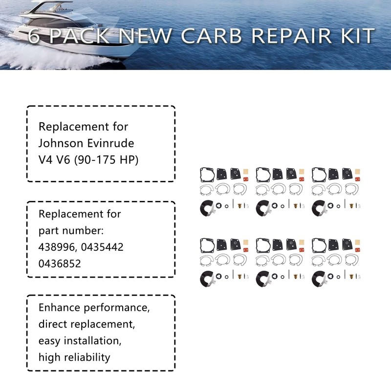 ALL-CARB 6 Pack Carb Repair Kit Replacement for Johnson Evinrude