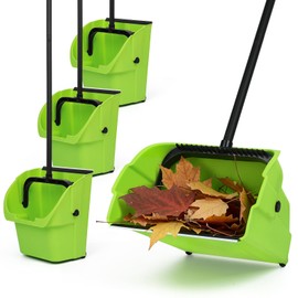 (3PK) Commercial Jumbo Heavy Duty Stand Up Debris Pan, Large Lobby Dustpan with Long Handle, Scooper for Outdoor Leaves Cleaning, Courtyards/Garage/Sidewalks-Professional Grade