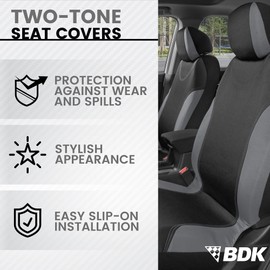 BDK UltraSleek Gray Seat Covers for Cars, Two-Tone Front Seat Covers with Matching Back Car Seat Cover, Made to Fit Most Auto Truck Van SUV, Interior Car Accessories, Car Seat Covers Full Set - Gray