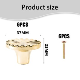 aieieii 6 Pcs Gold Drawer Knobs, Gold Knobs for Drawers Round Door Kitchen Hardware Cupboard Knob, Single Hole Handle with Screws for Home Decorating Cupboard Wardrobe (37mmx23mm)