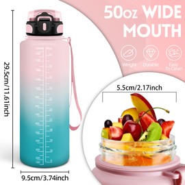 Drinking Bottle, 1500 ml, BPA-Free, Water Bottle, Leak-Proof Lock Design, Drinking Bottles, with Time Stamp, Children's Drinking Bottle, Leak-Proof for Yoga, Sports, Camping, Water Bottle Children
