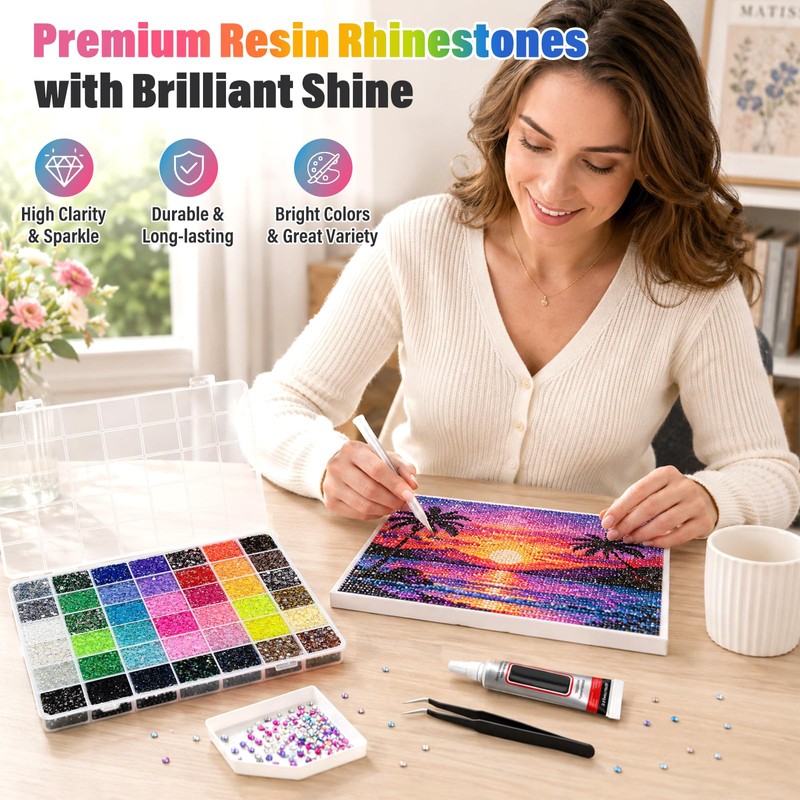 42 Colori Bedazzling Kit 32000 Strass da Incollare 3 mm